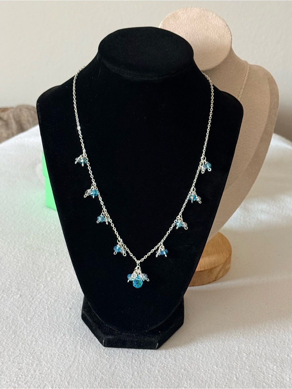 Delicate Stainless Steel Necklace with Crystal Cluster Drop Accents